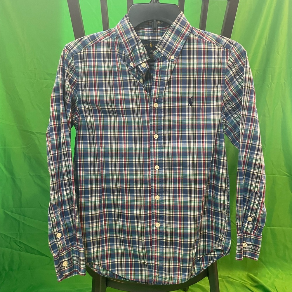 Boys Button Down Dress Shirt Ralph Lauren Plaid  M(10/12)